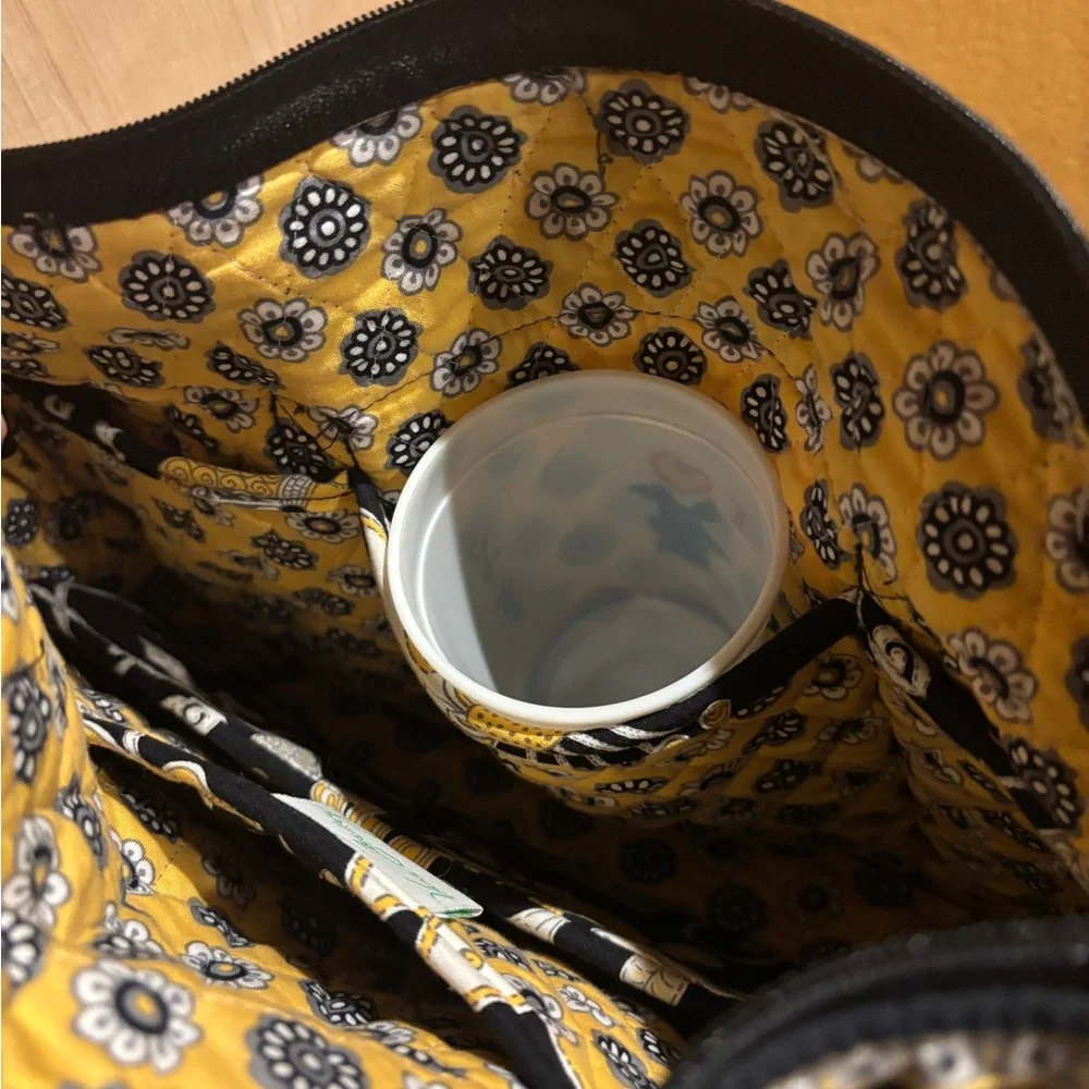 Vera Bradley Navy Floral Quilted Tote with Yellow & White Accents